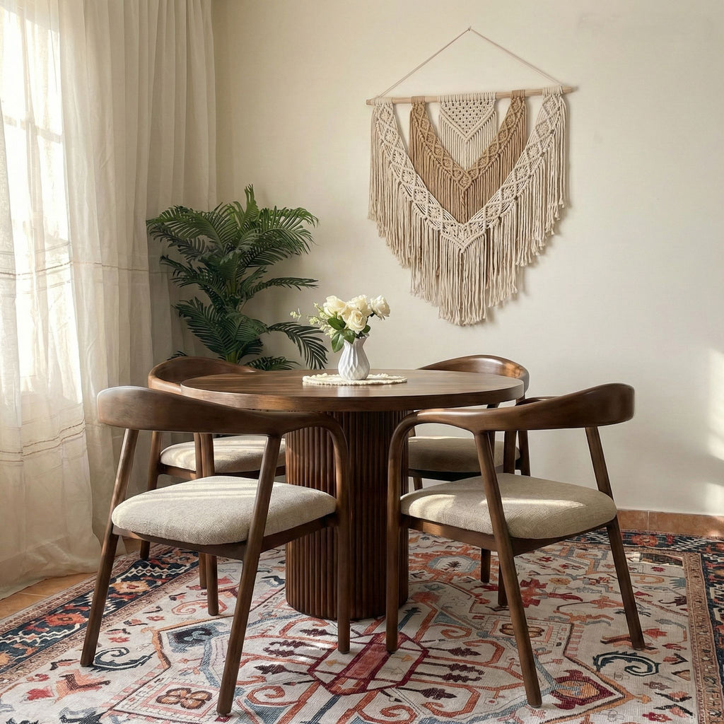 سفرة ڤيرا الدائرية – زان أحمر مبخر بقشرة جوز طبيعي – 4 كراسي