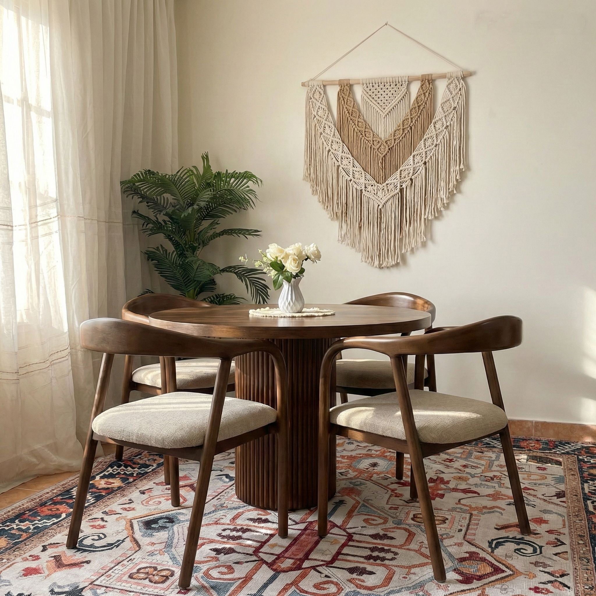 سفرة ڤيرا الدائرية – زان أحمر مبخر بقشرة جوز طبيعي – 4 كراسي