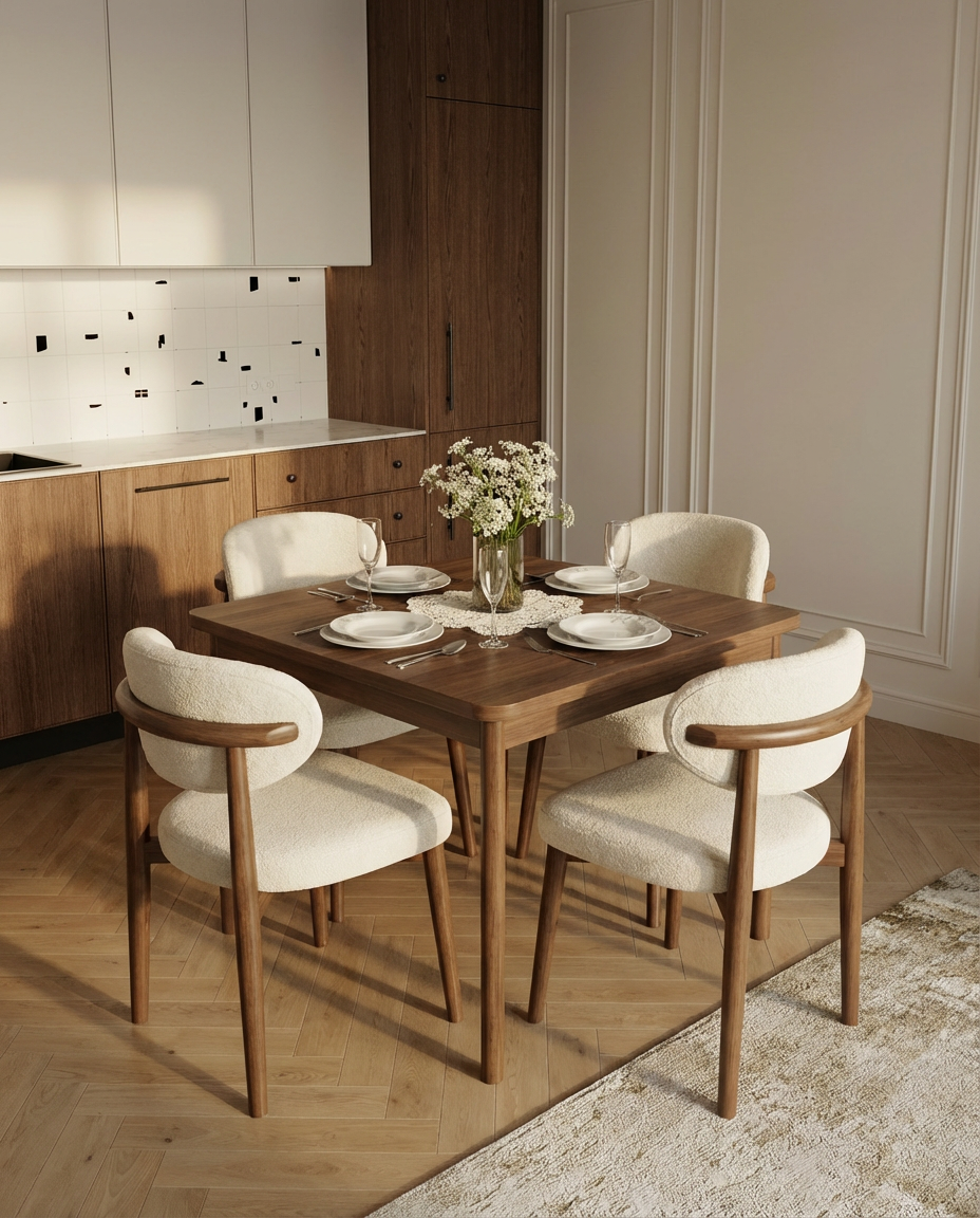 سفرة زان احمر مربعة اربع كراسي